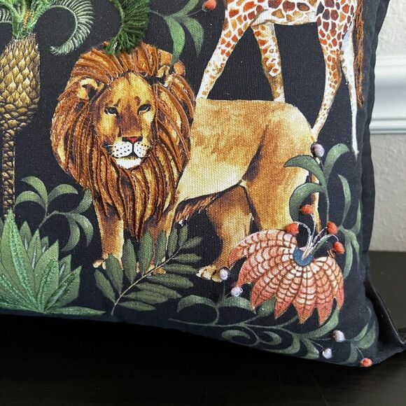 Secret Celebrity Savanna Animals Embroidered Decorative Throw Pillow Tropical - Picture 9 of 11